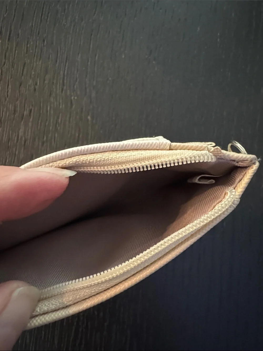 Bostanten tan/ivory multi slot, ID pocket zipper close pebbled leather wallet.